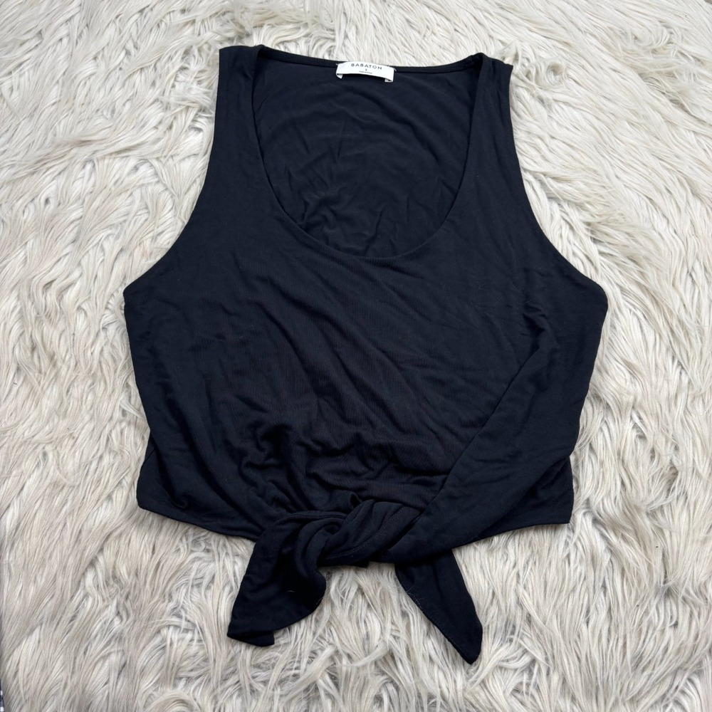 Aritzia Babaton Women's S Black Jeronimo‎ Tie Hem Tank Scoop Neck Basic Summer